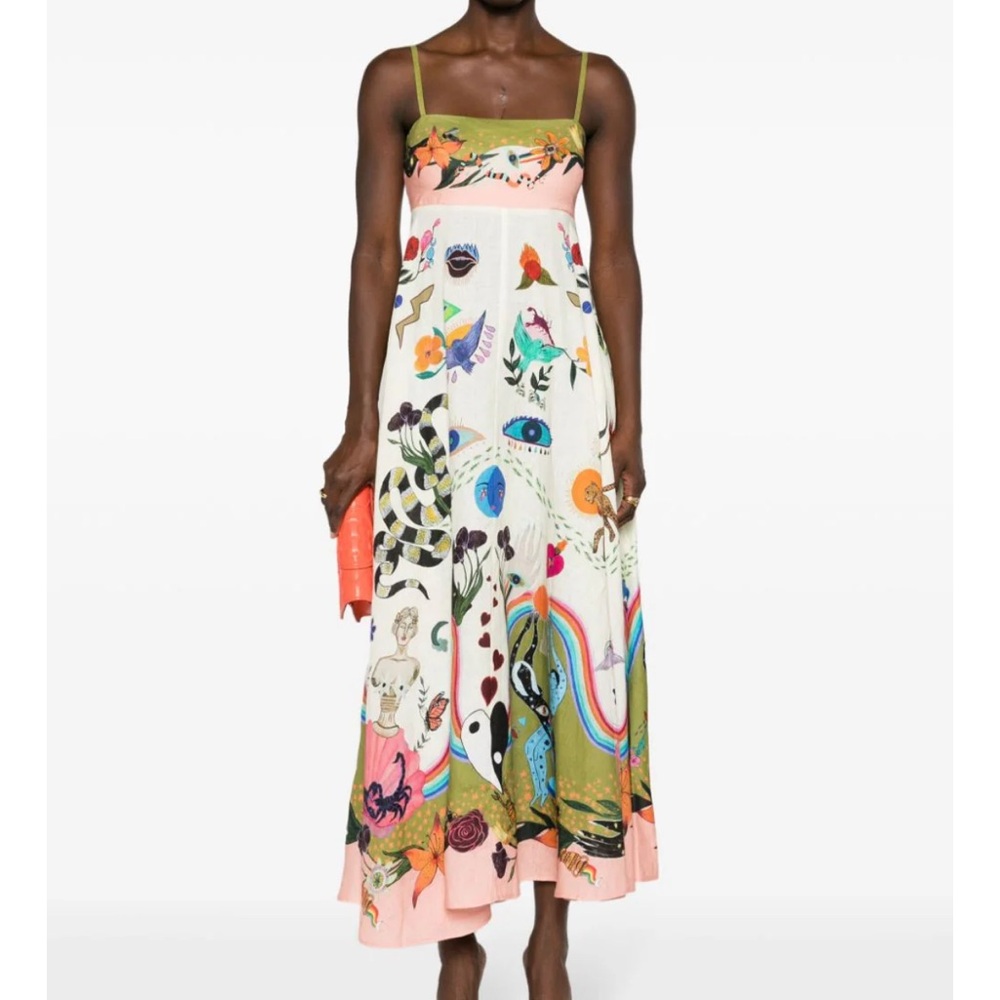 NWOT Alemais evergreen printed linen dress